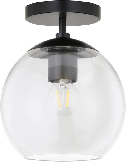 Bartlett 9" Wide Semi Flush Mount with Glass Shade in Matte Black/Clear