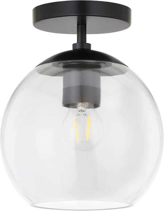 Bartlett 9" Wide Semi Flush Mount with Glass Shade in Matte Black/Clear