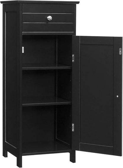 Bathroom Floor Cabinet, Freestanding Side Floor Storage Cabinet, 1 Large Drawer and 2 Adjustable Shelves, Modern Storage Cabinet Bathroom Storage Cabinet for Narrow Space (Black)