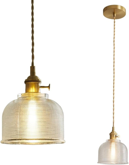 Mini Pendant Light Fixture - Brass Hanging Lamp for Kitchen Island, Bedroom, Entryway, Hallway