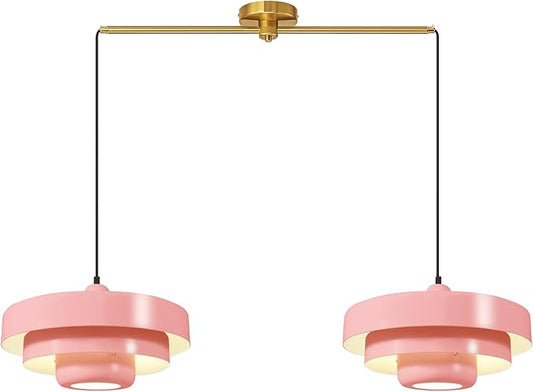Pink 2-Light Pendant Light Industrial Chandelier, Vintage Adjustable Hanging Lights Modern Pendant Lamp for Kitchen Island, Dining Room, Bedroom, Entryway