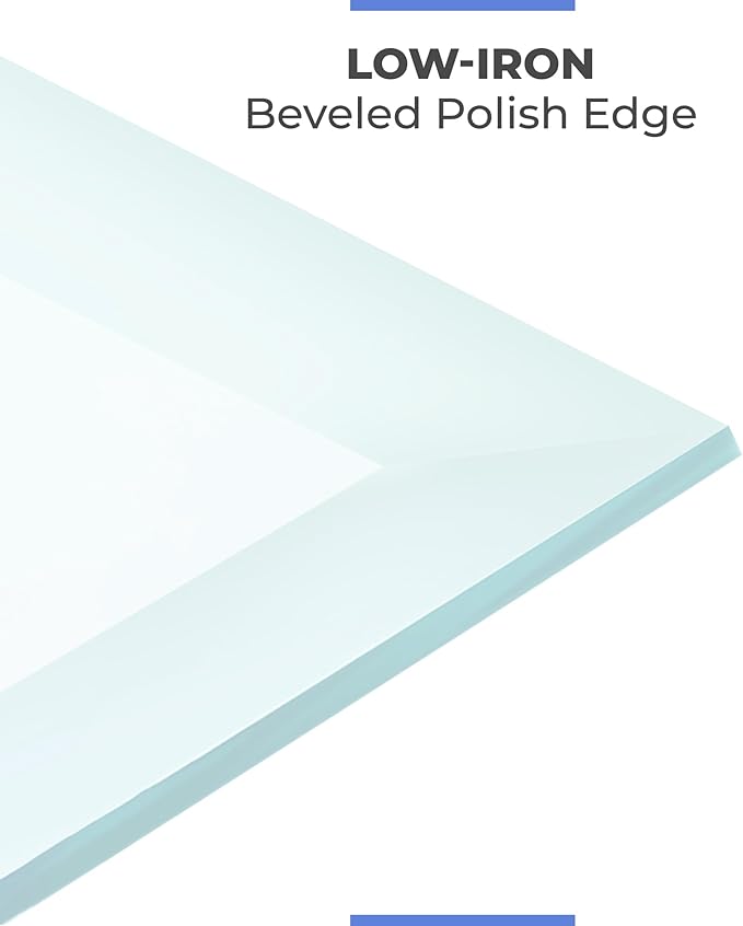 Ultra Clear Glass Table Top 16x30 Inch Rectangle - Low Iron Tempered Glass 1/2 Inch Beveled Edge - Replacement for Dining Patio End Tables - Durable Table Protector
