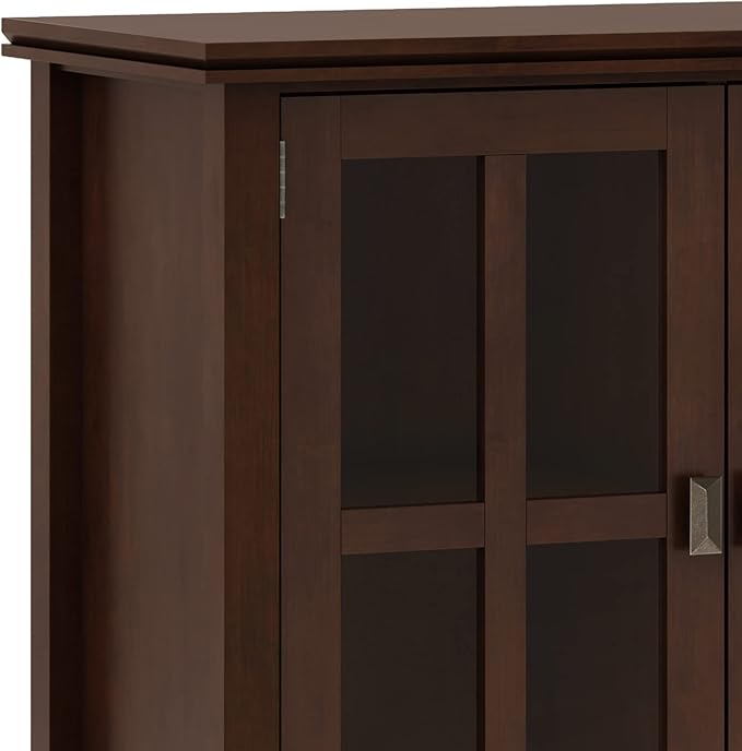 SIMPLIHOME Artisan SOLID WOOD 66 Inch Wide Contemporary Wide 4 Door Storage Cabinet in Russet Brown, For the Living Room, Entryway and Family Room