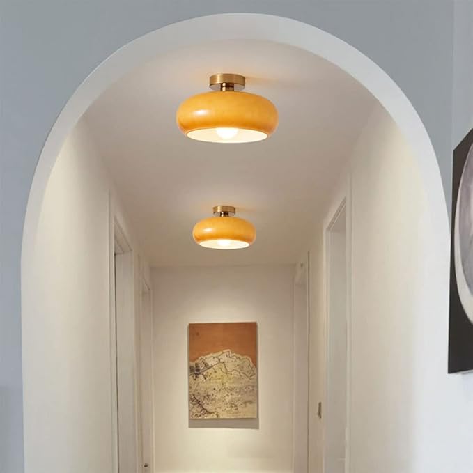 Nordic Vintage Ceiling Light Fixture Denmark Mid Century Modern Nostalgia Semi Flush Mount Ceiling Light with Orange White Glass Shade for Restaurant Cafe Loft Bedroom Hallway 10.6inch