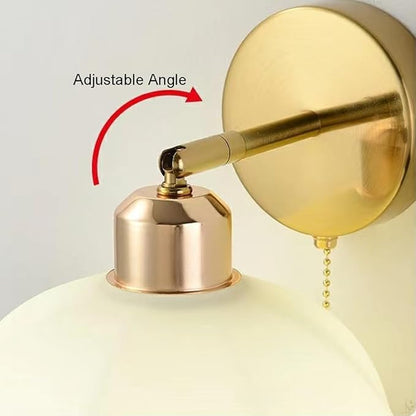 White Glass Wall Light Fixture Vintage Wall Sconces with Pull Chain Switch Brushed Gold Brass Sconce Wall Lighting Retro White Flower Glass Sconce for Bedroom Kitchen Hallway