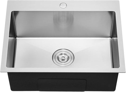 20-Inch Drop In Kitchen Sink Brushed Nickel- TSIBOMU 16 Gauge Stainless Steel Single Bowl Topmount Kitchen Sink with 1 Faucet Hole, D20"xW16"xH9"
