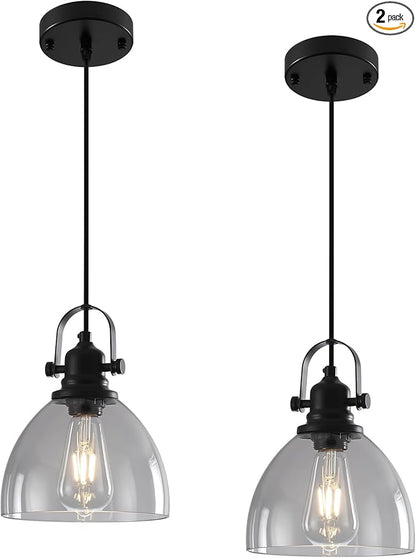 Smoke Gray Glass Pendant Lights Kitchen Island, 7.5 inch Island Pendant Lights for Kitchen, Modern Clear Kitchen Pendant Light 2-Pack, Farmhouse Pendant Lights for Kitchen, Bedroom, Bathroom