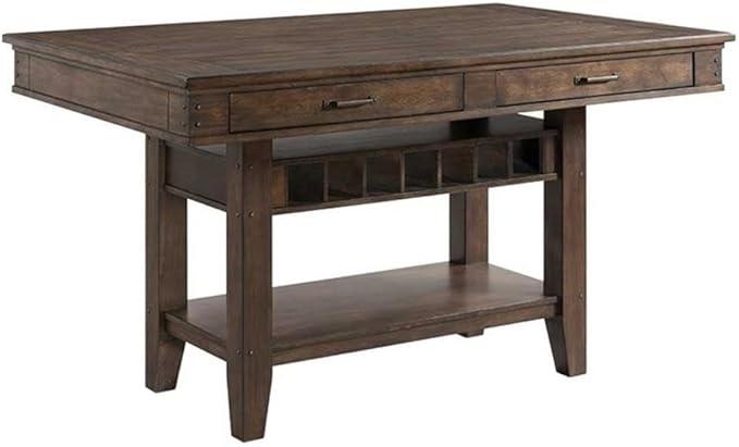 Pemberly Row Counter Height Kitchen Island, Birch Veneer and Hardwood, Gunpowder Gray Finish, 66 in Wide Fixed Tabletop, Wine Storage Base, Durable Design for Dining or Entertaining