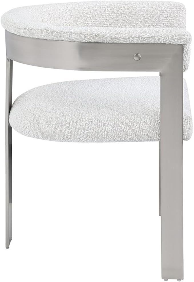 Pemberly Row Contemporary Dining Chair Set, Cream Boucle Fabric, Brushed Chrome Metal Frame, 23.5" W x 21.5" D x 28" H, Modern Upholstered Seating for Kitchen or Dining Room