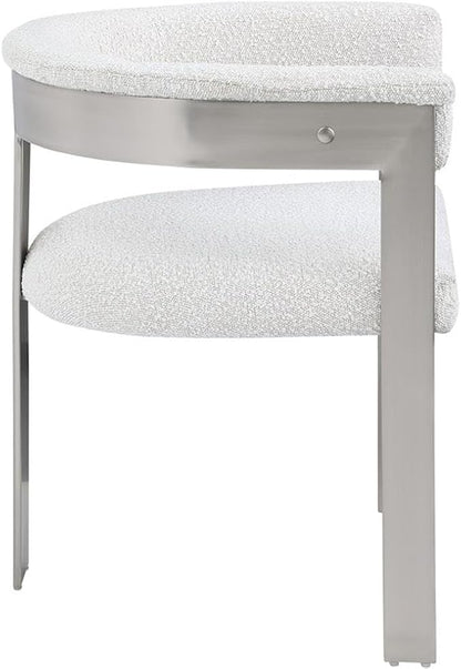 Pemberly Row Contemporary Dining Chair Set, Cream Boucle Fabric, Brushed Chrome Metal Frame, 23.5" W x 21.5" D x 28" H, Modern Upholstered Seating for Kitchen or Dining Room