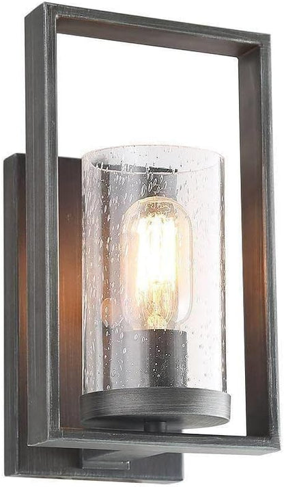 Wall Sconces Lighting, 1-Light Bathroom Vanity Wall Light Fixtures with Seeded Glass, Rustic Wall Sconce Lights for Bedroom, Living Room, Brushed Aged Silver Finish