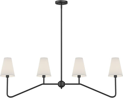 Electro bp;47" W 4-Light Linear Kitchen Island Lighting Fixture Classic Chandeliers Matt Black with White Linen Shades for Dining Room,E12,160W;