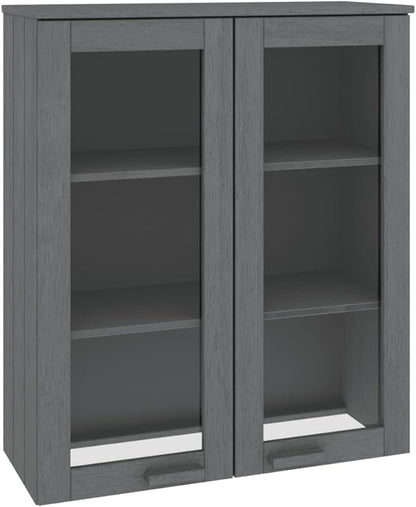 HAMAR Highboard Top, Dark Gray Solid Pinewood, 33.5"x13.8"x39.4", Sideboard Storage with Glass Doors, Durable Kitchen Furniture Dining Storage