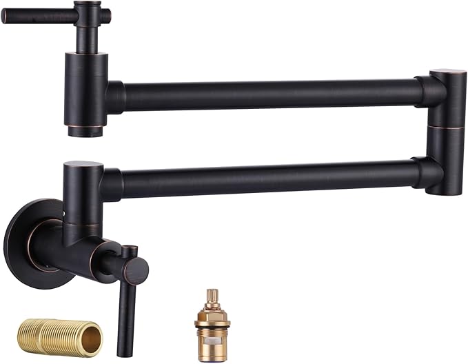 Pot Filler Faucet Wall Mount Brass Faucets Kitchen Double Handle Oil Rubbed Bronze Folding Kitchen Faucet Stretchable Double Joint Swing Arm Copper Single Hole Faucet