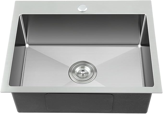 23 Inch Brushed Drop in Kitchen Sink-TSIBOMU 18 Gauge Satinless Steel Topmount Single Bowl Single Hole Kitchen Sink, 9 inch Deep Bowl Basin Sink, D23"xW18"xH9"