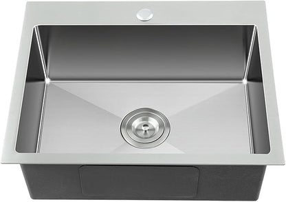 23 Inch Brushed Drop in Kitchen Sink-TSIBOMU 18 Gauge Satinless Steel Topmount Single Bowl Single Hole Kitchen Sink, 9 inch Deep Bowl Basin Sink, D23"xW18"xH9"