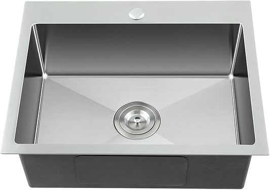 23 Inch Brushed Drop in Kitchen Sink-TSIBOMU 18 Gauge Satinless Steel Topmount Single Bowl Single Hole Kitchen Sink, 9 inch Deep Bowl Basin Sink, D23"xW18"xH9"