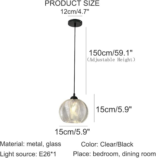 Clear Glass Pendant Light Vintage Hanging Light Fixture with Clear Ribbed Glass Shade Mid Century Modern Pendant Lighting for Kitchen Island Dining Living Room Bedroom Farmhouse