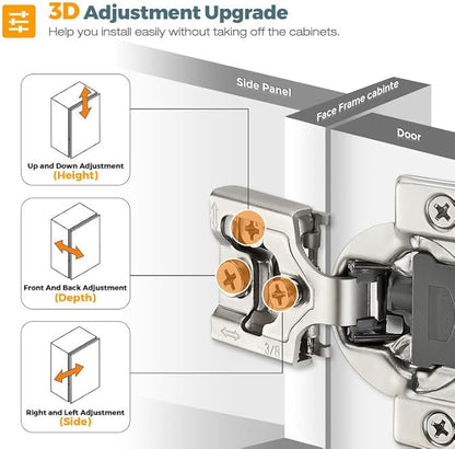 HOME EDIT 50 Pack 25 Pairs 3/8 inch Overlay Soft Close Cabinet Hinges for Kitchen, Stainless Steel Three-Way Adjustable, Concealed Self-Closing Door Hinges