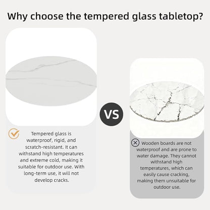 Round Table Top Multiple Sizes - Tempered Glass with Marble Design, Shatter-Resistant & Heatproof Surface Protector, Multipurpose for Dining/Coffee/Patio/End Table DIY Replacement (White, 28 inch)