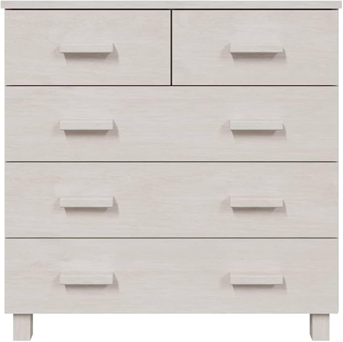 White Solid Pinewood Sideboard, Modern Buffet Cabinet with 5 Drawers, Sliding Doors, 15.7x31.1x31.5 Inch Storage for Living Room, Dining Room Kitchen Furnitur