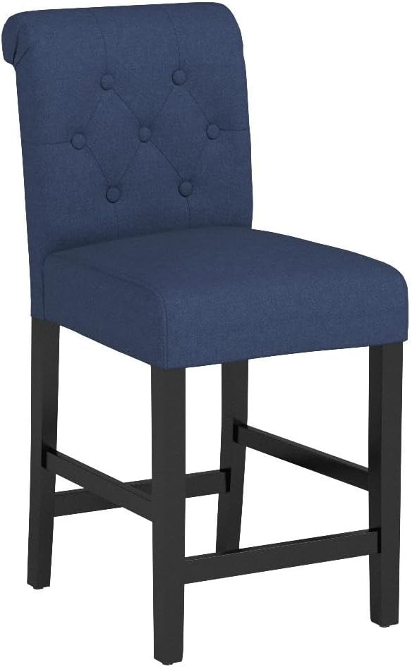 LSSBOUGHT 24 Inches Upholstered Counter Stools, Bar Stools Set of 2, Fabric Counter Stools with Back, Counter Height Bar Chairs with Solid Wood Legs for Home Kitchen Island Dining Room, (2pcs,Blue)