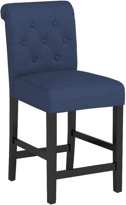 LSSBOUGHT 24 Inches Upholstered Counter Stools, Bar Stools Set of 2, Fabric Counter Stools with Back, Counter Height Bar Chairs with Solid Wood Legs for Home Kitchen Island Dining Room, (2pcs,Blue)
