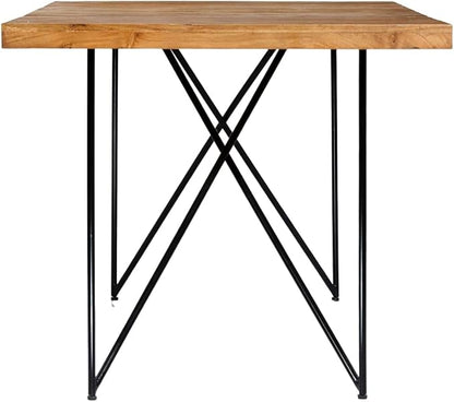 Industrial Style Solid Acacia Wood and Steel Dining Table Natural Black Rectangular 70.9x35.4x29.9in Large Size for Kitchen Dining Room Family Gatherings