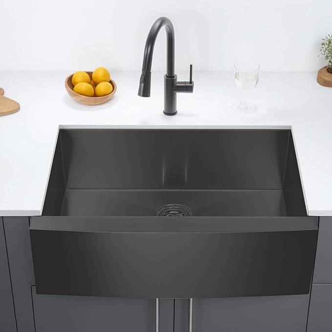 Black Farmhouse Sink 33 Inch, 33x22 Apron Front Farmhouse Kitchen Sink, 16 Gauge Stainless Steel Undermount Deep Single Bowl Luxury Rustic Farm Sinks with Dish Grid and Drainer