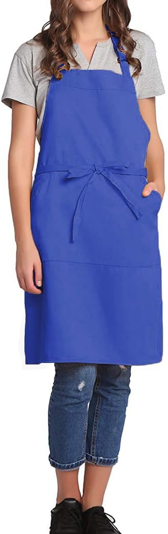 BIGHAS Adjustable Bib Apron with Long Ties for Women Men 18 Colors Chef Kitchen Cooking