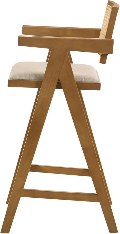 Remy Light Walnut Woven Rattan Wood Chair (Set of 2) - Walnut - Mid-Century Modern Charm - Kitchen Island - Timeless Appeal