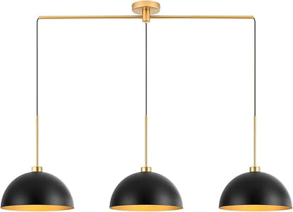 Farmhouse Pendant Lights, 3-Light Black and Gold Dome Pendant Light Fixtures,Industrial Kitchen Island Lighting for Dining Room Bar, E26 Base
