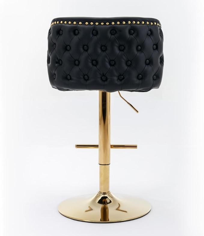 Modern Swivel Bar Stool with Adjustable Height and Tufted Backrest – PU Upholstered Dining Chair for Kitchen Island and Home Pub (Black + PU Leather + Foam)