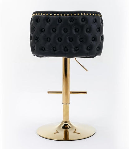 Modern Swivel Bar Stool with Adjustable Height and Tufted Backrest – PU Upholstered Dining Chair for Kitchen Island and Home Pub (Black + PU Leather + Foam)