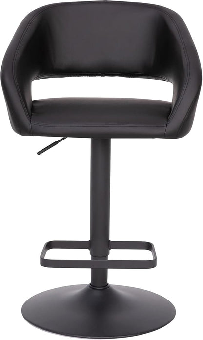 Flash Furniture Erik Contemporary Adjustable Height Barstool with Footrest and Rounded Mid-Back, Upholstered Bar or Counter Height Stool, Black