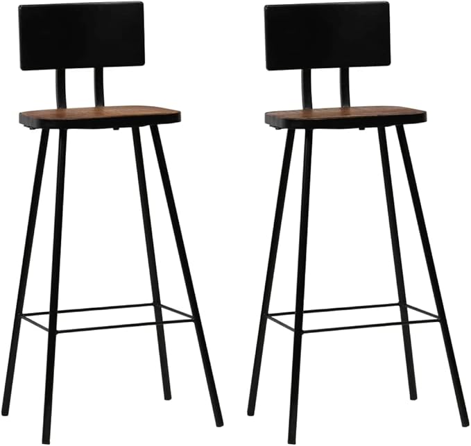 3-Piece Bar Table Set, Industrial Pub Table with 2 Stools, Solid Reclaimed Wood and Powder-Coated Steel Frame, Compact Dining Furniture for Small Kitchens, Brown