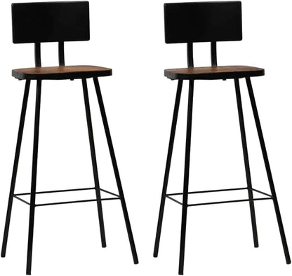 3-Piece Bar Table Set, Industrial Pub Table with 2 Stools, Solid Reclaimed Wood and Powder-Coated Steel Frame, Compact Dining Furniture for Small Kitchens, Brown