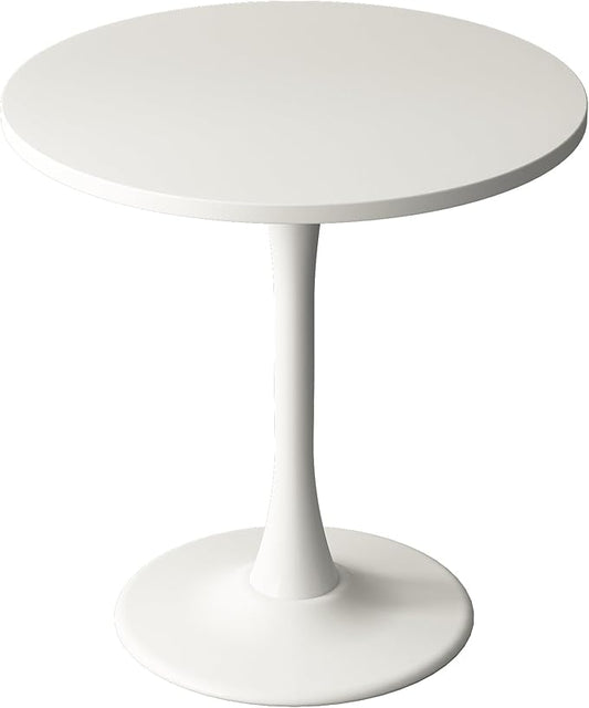 Round Dining Table 27.5" Circle Tulip Table with Wood Thickened Tabletop & Sturdy Metal Pedestal Mid Century Modern Leisure Bistro Kitchen Tables 4 People Small Places Living Room Cafe,White