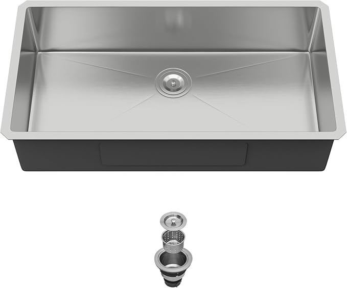 36 Inch Undermount Kitchen Sink 16 Gauge Stainless Steel Single Bowl Rectangular Handmade Sinks Large Deep Under Counter Basin, 36"x19"x9"