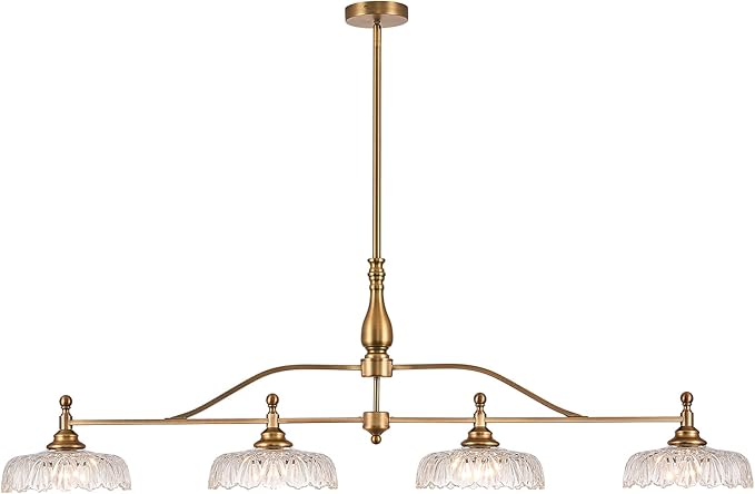 HDDFL Chandeliers Light Pendant Light Fixture Vintage Pendant Lighting Fixtures 4 Lights Chandelier Matte Brass Hanging Light Kitchen Glass Pendant Lights for Island Dining Room Living Room