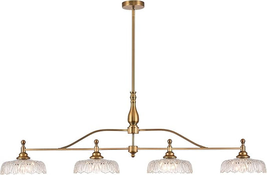 HDDFL Chandeliers Light Pendant Light Fixture Vintage Pendant Lighting Fixtures 4 Lights Chandelier Matte Brass Hanging Light Kitchen Glass Pendant Lights for Island Dining Room Living Room