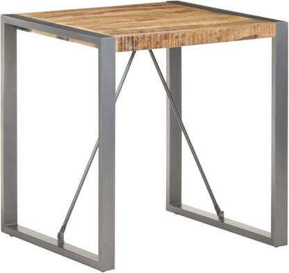 Small-Space Square Dining Table, 27.6" Mango Wood Top, Steel Frame, Industrial Style
