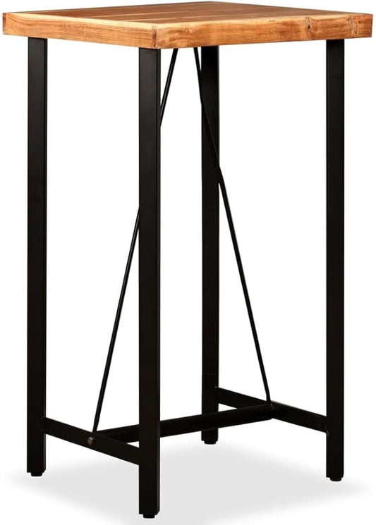 Bar Table Brown Solid Acacia Wood 23.6 x 23.6 x 42.1 in High Top Square Dining Table with Steel Frame Lacquered Finish for Kitchen Bistro Small Space