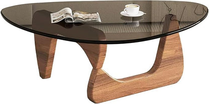 Glass Coffee Table, Mid Century Modern Coffee Table, Coffee Table for Living Room Center Table Suitable for Bedroom Living Room Reception Office Tables (Walnut/Grey, Large)