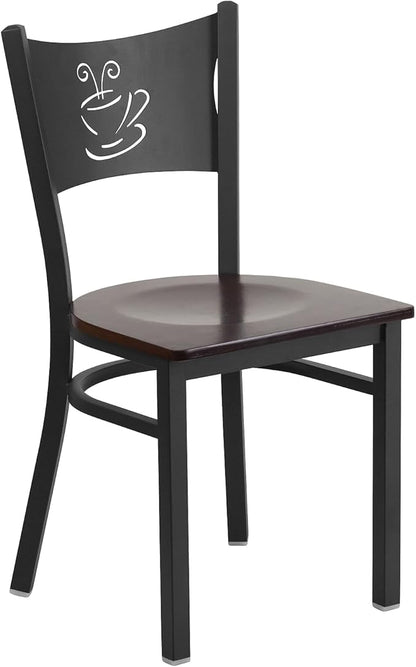 Flash Furniture HERCULES Series Black Coffee Back Metal Restaurant Chair - Walnut Wood Seat