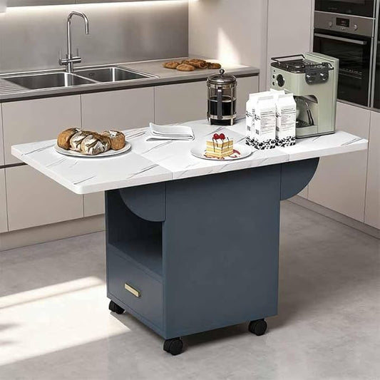 Kitchen Island Cart with Drop Leaf for Small Spaces, Wooden Trolley Cart on Wheels, Space Saving Folding Dining Table for 4
