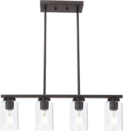 TODOLUZ Farmhouse Dining Room Chandelier 4-Lights Kitchen Island Light, Clear Glass Pendant Lighting Fixtures in Oil Rubbed Bronze