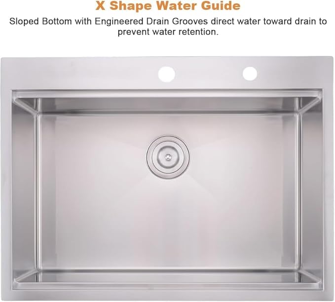 33x19 Drop In Kitchen Sink Workstation-Bokaiya 33 Inch Stainless Steel Top Mount Kitchen Sink 16 Gauge Single Bowl Drop In Sink with Cutting Board
