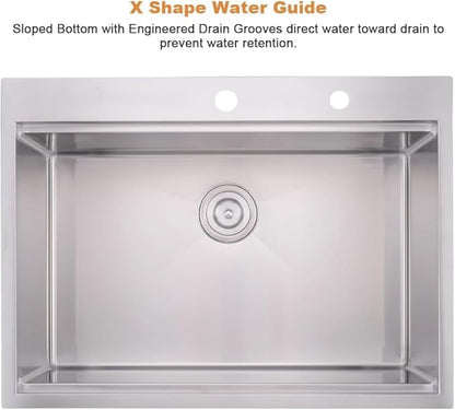 33x19 Drop In Kitchen Sink Workstation-Bokaiya 33 Inch Stainless Steel Top Mount Kitchen Sink 16 Gauge Single Bowl Drop In Sink with Cutting Board