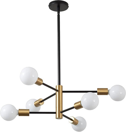 RUIYEY Modern Chandeliers for Dining Room, Black and Gold Chandelier Ceiling Light Fixture 6-Light Sputnik Chandeliers Mid Century Chandeliers for Living Room,Kitchen Island,Bedroom,Foyer